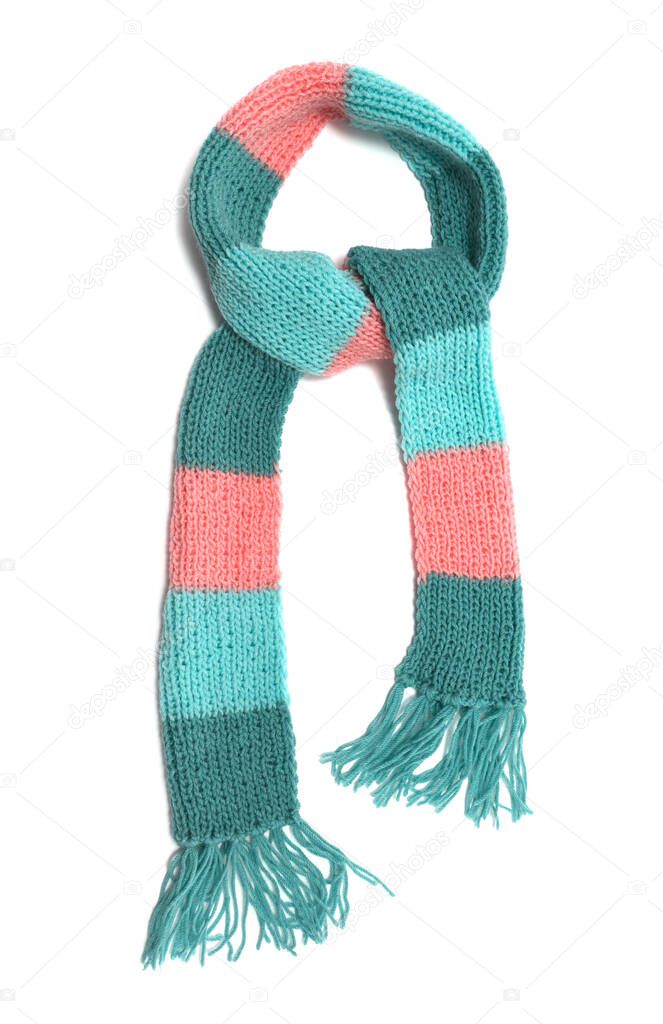 Knitted scarf on a white background.