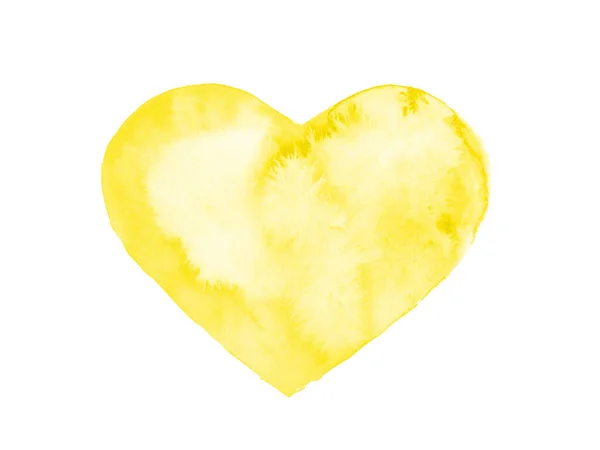 Akvarel Srdce Žluté Bílém Papíře Pozadí — Stock fotografie