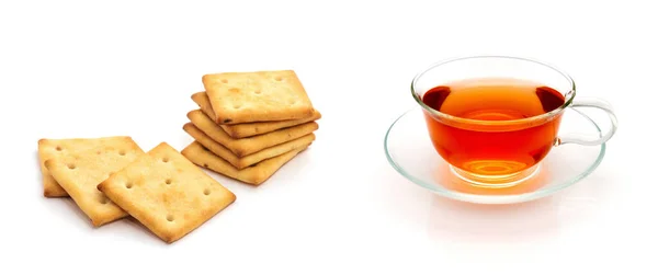 Xícara Chá Biscoitos Isolados Branco — Fotografia de Stock