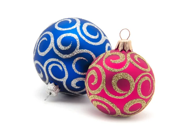 Bolas Natal Rosa Azul Sobre Fundo Branco — Fotografia de Stock