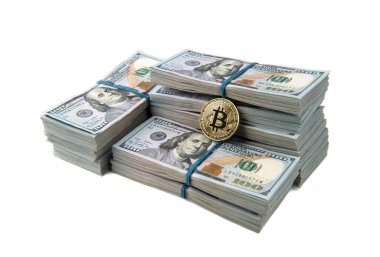 ABD doları banknotlarında Bitcoin altınları.