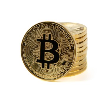 Bitcoinler beyaz arkaplanda izole edildi