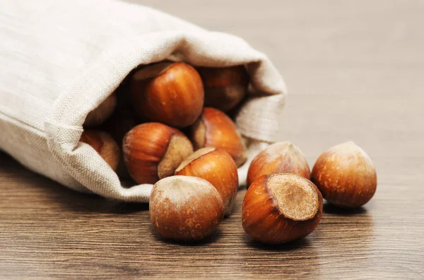 Hazelnuts Wooden Table — Stock Photo, Image