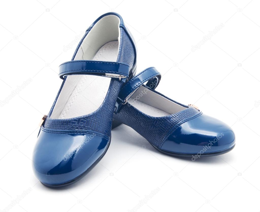 Blue shine leather girl shoes