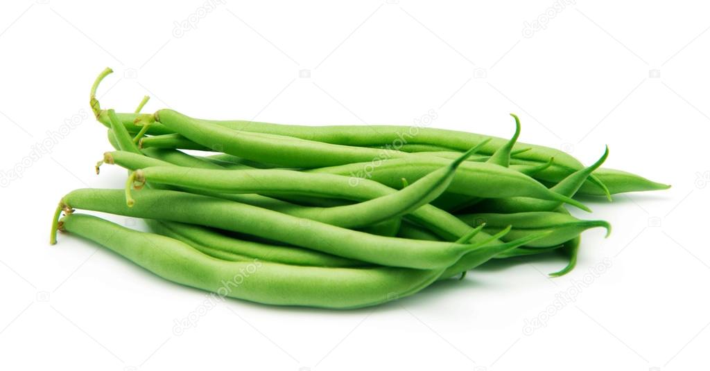 Few green french beans isolated on the white background