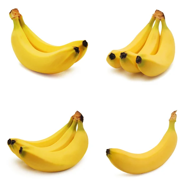 Sammlung von gelben Bananen isoliert auf weißem Hintergrund — Stockfoto