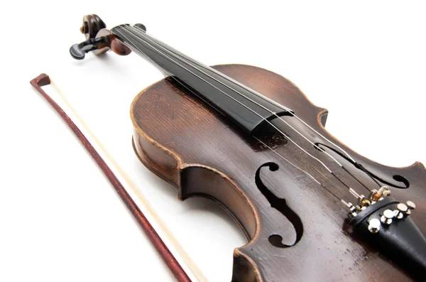 Violin and bow on white background — Stock Photo, Image