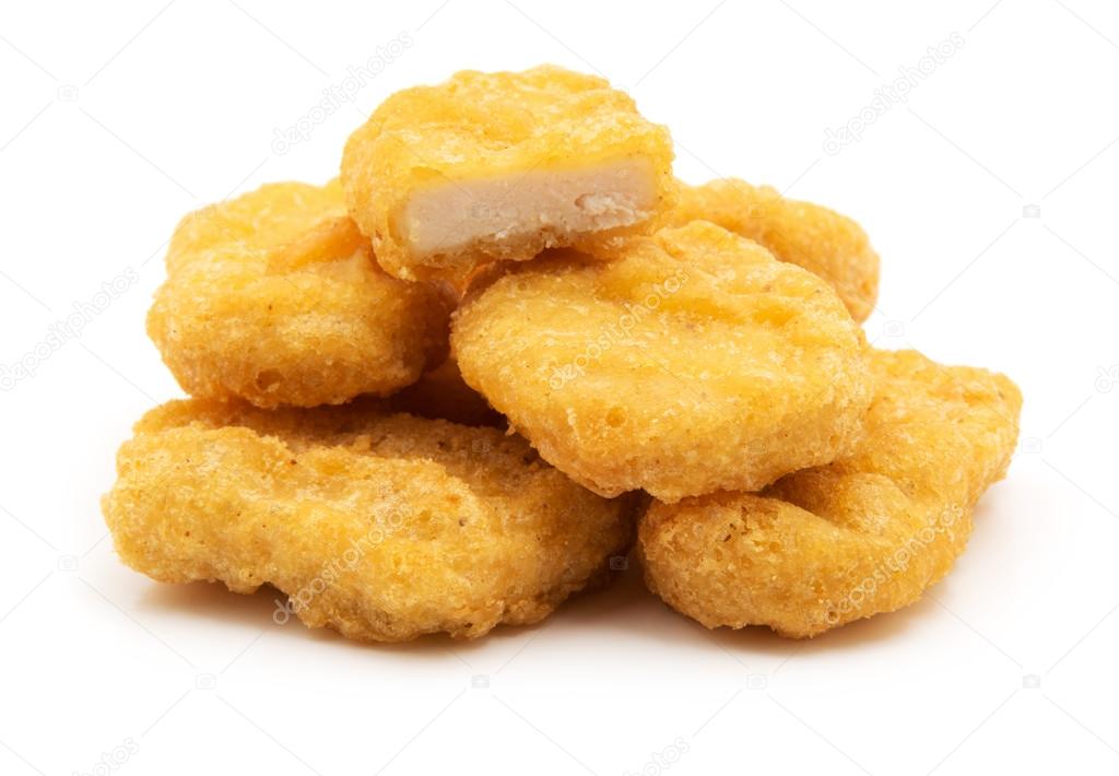 Fried chicken nuggets isolated on white