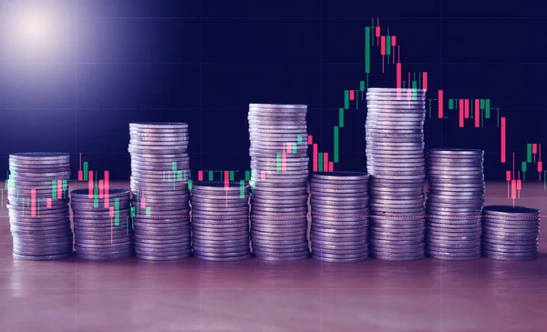 Blurred Graph Coins Stock Finance Business Money Background — Stock Photo, Image