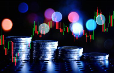 Ön x ticaret grafiği olan para yığını, fon için finansal yatırım kavramı kullanımı