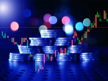 Ön x ticaret grafiği olan para yığını, fon için finansal yatırım kavramı kullanımı