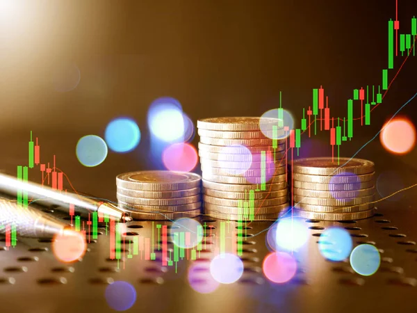 Stapel Von Geldmünzen Mit Forex Trading Graph Verwendung Des Finanzinvestitionskonzepts — Stockfoto