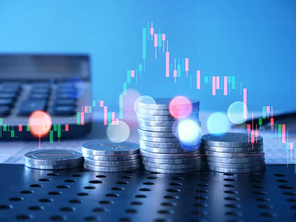 Stapel Von Geldmünzen Mit Forex Trading Graph Verwendung Des Finanzinvestitionskonzepts — Stockfoto