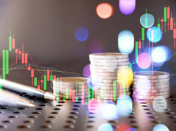 Stapel Von Geldmünzen Mit Forex Trading Graph Verwendung Des Finanzinvestitionskonzepts — Stockfoto