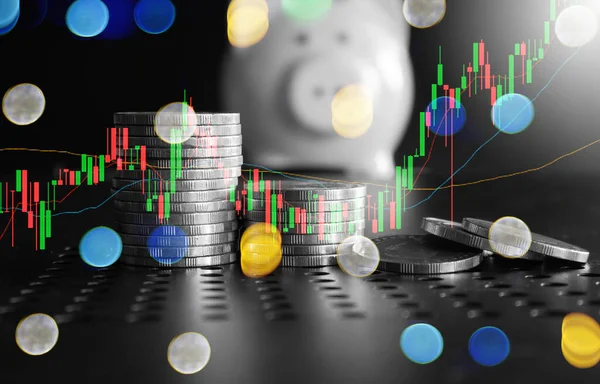 Ön x ticaret grafiği olan para yığını, fon için finansal yatırım kavramı kullanımı