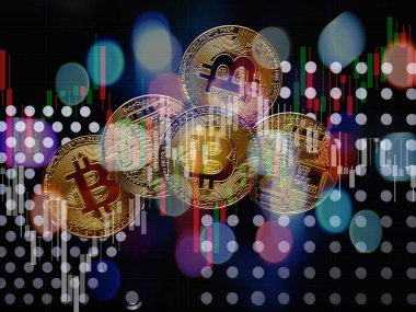 Ticari grafiği olan bitcoin, finansal yatırım kavramı arka plan olarak kullanılabilir