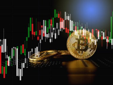 Ticari grafiği olan bitcoin, finansal yatırım kavramı arka plan olarak kullanılabilir