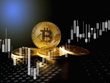 Ticari grafiği olan bitcoin, finansal yatırım kavramı arka plan olarak kullanılabilir