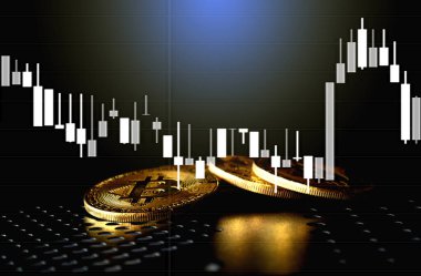 Ticari grafiği olan bitcoin, finansal yatırım kavramı arka plan olarak kullanılabilir