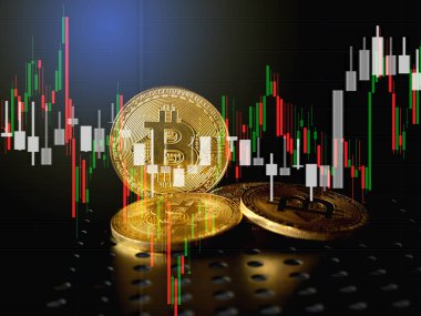 Ticari grafiği olan bitcoin, finansal yatırım kavramı arka plan olarak kullanılabilir