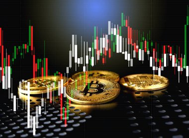 Ticari grafiği olan bitcoin, finansal yatırım kavramı arka plan olarak kullanılabilir