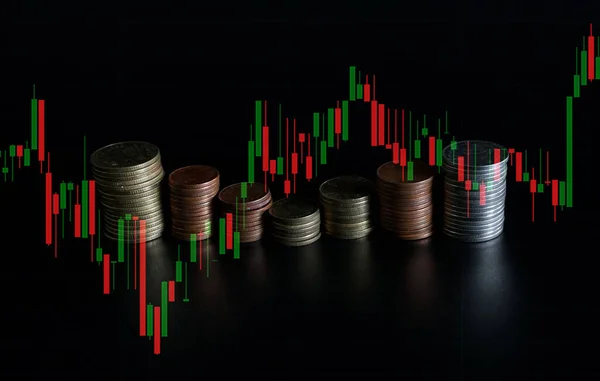 Érmék Kereskedési Grafikon Pénzügyi Befektetési Koncepció Lehet Használni Mint Háttérben — Stock Fotó