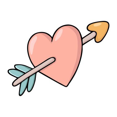 Karalama tarzında ok simgesi olan siyah renkli bir kalp. Güzel çizgi vektör çizimi, tipografi ve grafik tasarım için basit tenplaka.