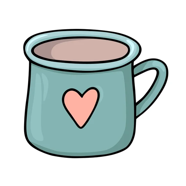 Caneca Colorida Com Ícone Coração Estilo Doodle Ilustração Vetorial Simples —  Vetores de Stock