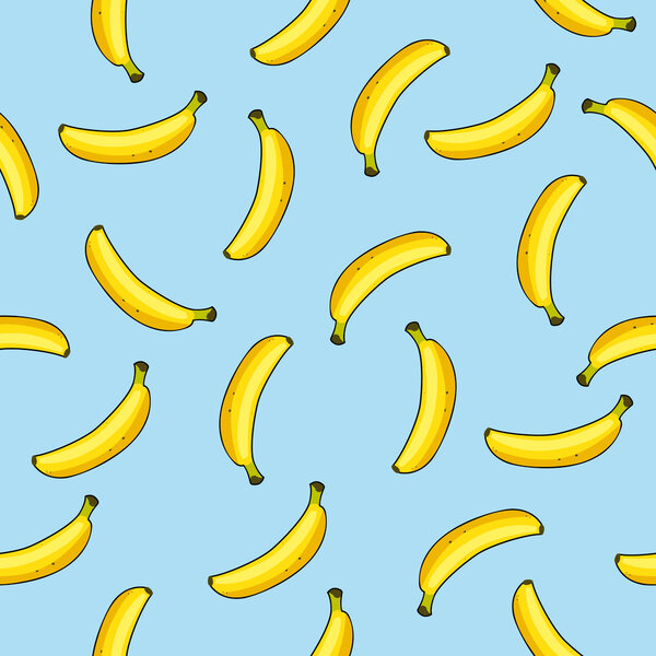 Векторный бесшовный рисунок бананов на синем фоне
