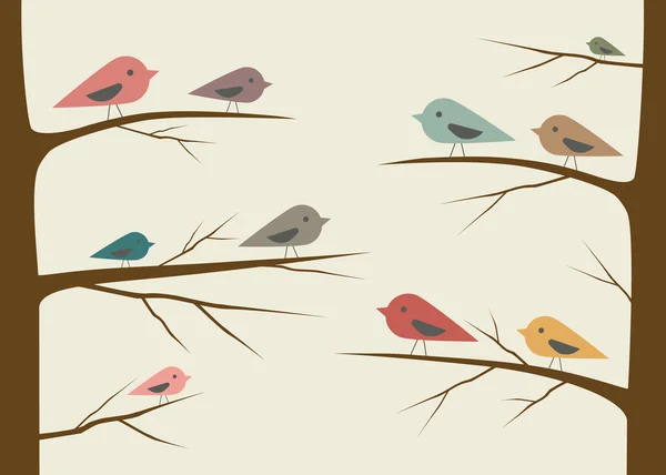 Aves en rama . — Vector de stock