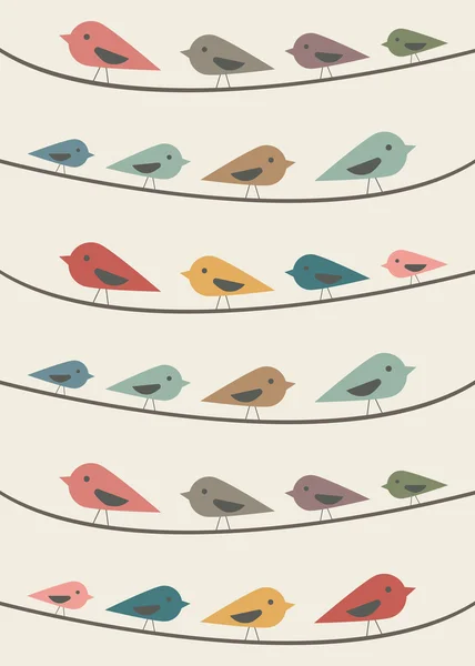 Uccelli sui fili — Vettoriale Stock