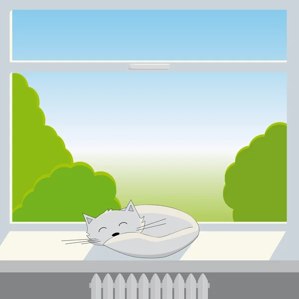 Chat dort sur le rebord de la fenêtre — Image vectorielle