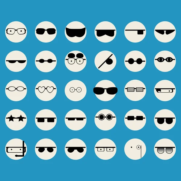 Icone facce con occhiali — Vettoriale Stock