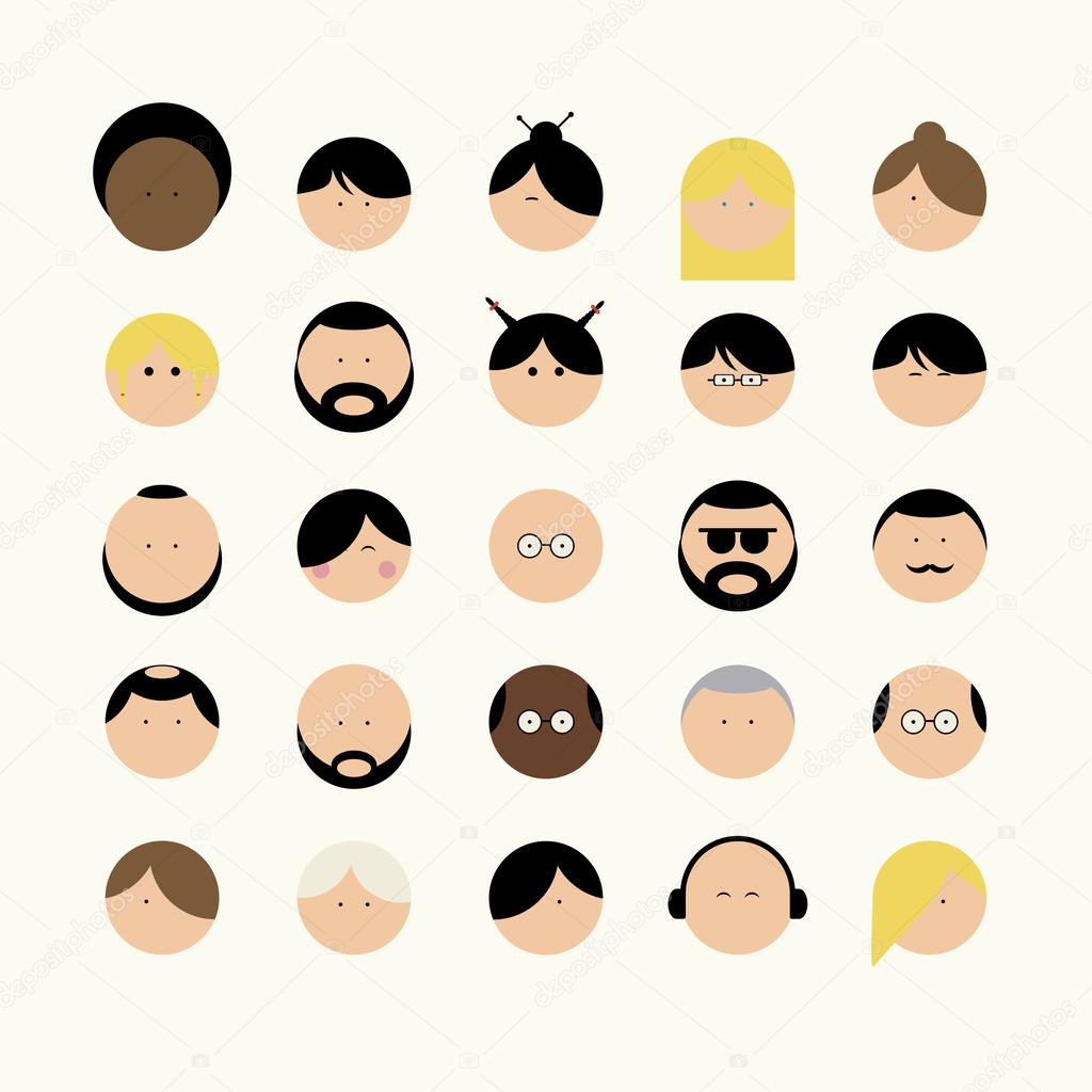 Icons faces different types of people.