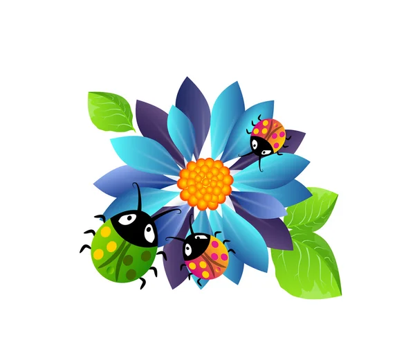 Blauwe bloem met lieveheersbeestjes — Stockfoto