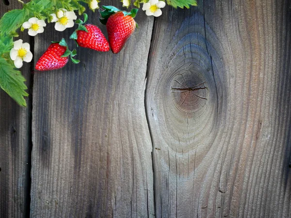Wooden background with strawberry — Stock Photo, Image