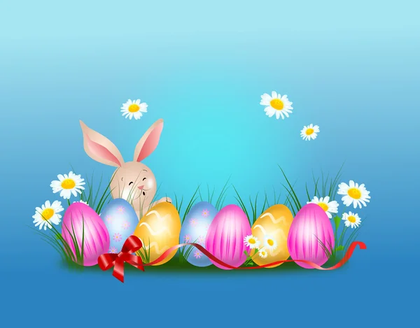 Easter background with easter eggs and rabbit — Stock Photo, Image