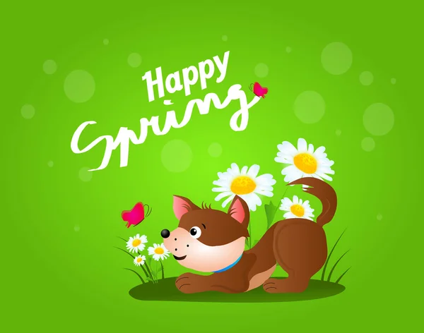 Joyeux printemps avec illustration de chien — Photo