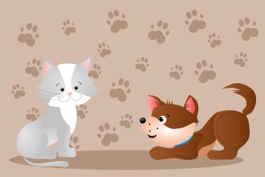 Kedi köpek oynuyorlar.