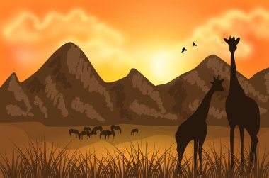 Afrika manzara illüstrasyon