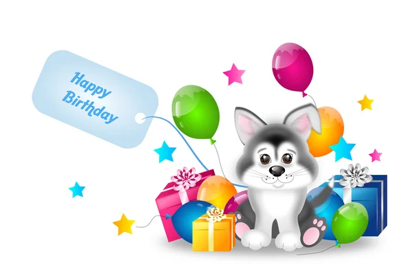 Husky tarjeta de felicitación cachorro —  Fotos de Stock