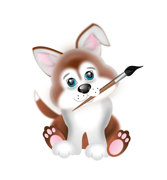 Cute puppy with brush — Stock Photo, Image
