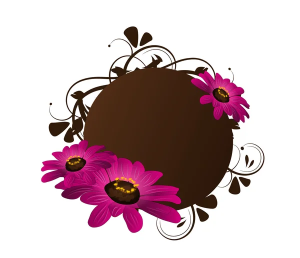 Brown circle with floral ornaments and flowers — Stock Photo, Image