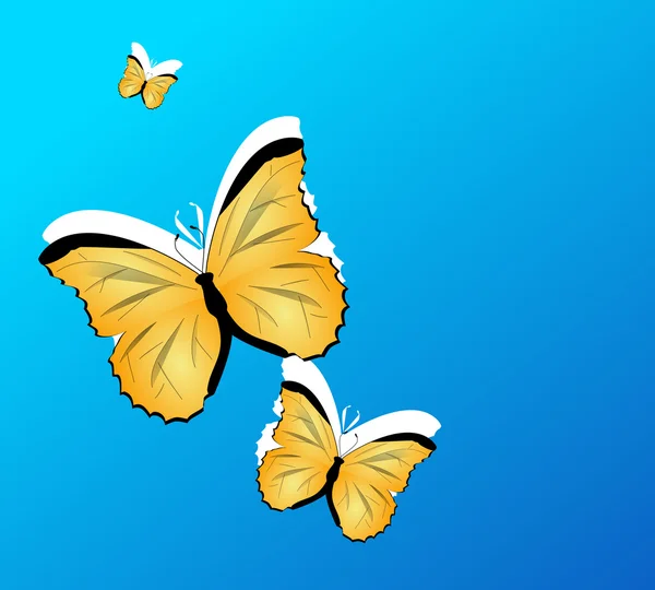 Blauer Hintergrund mit gelbem Schmetterling — Stockfoto