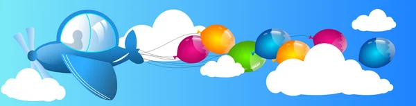Airplane with balloons on sky — Stock Photo, Image