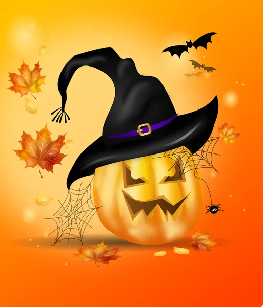 Abóbora de Halloween com chapéu de bruxa — Fotografia de Stock