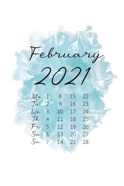 Suluboya arkaplana sahip Şubat ayı takvimi