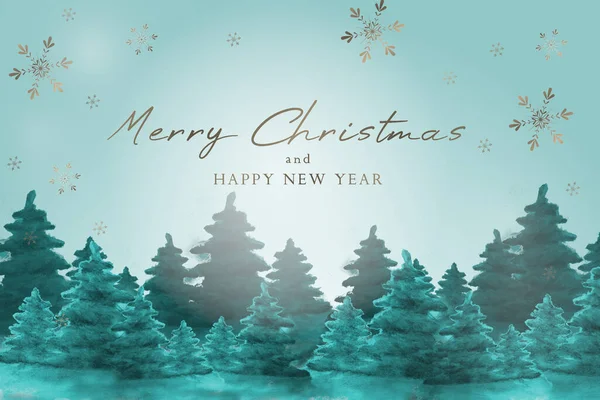 Suluboya ağaçlı güzel Noel tebrik kartı