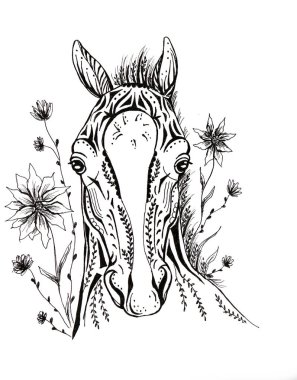 Çiçek süslemeli at başı siyah çizgisi.