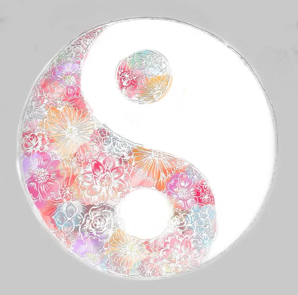 Illustration Cercle Yin Yang Avec Des Ornements Floraux — Photo